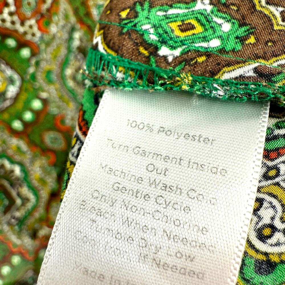 Talbots Sz 12P Petite Silky Green Orange Formal Business Blouse Shirt Top Artsy - Picture 6 of 8